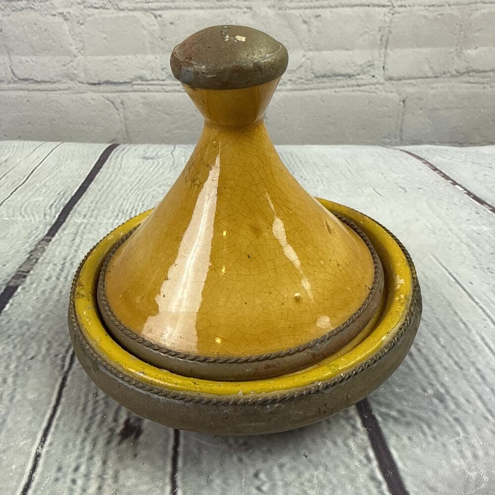 Moroccan Tagine Glazed Pottery Yellow 5 inch